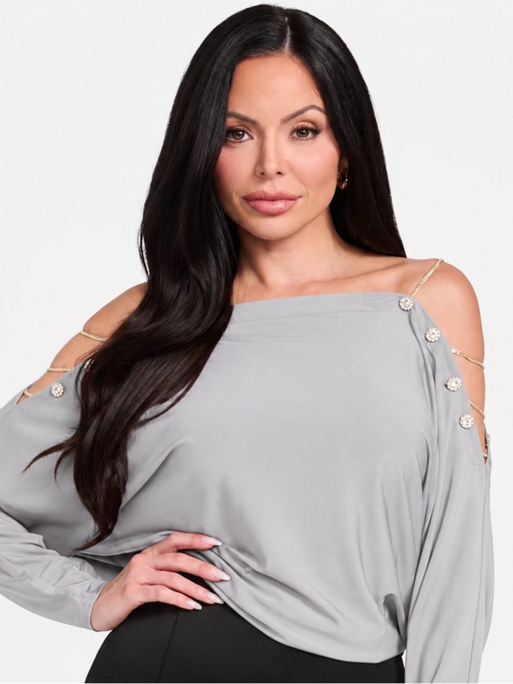 Marciano Silver-Gray Blouse with Decorative Chain